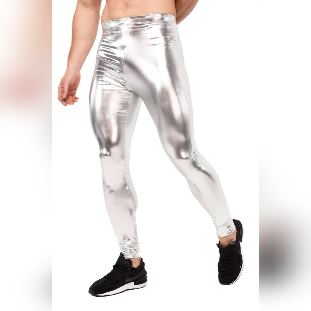 Men's Metallic Silver Leggings